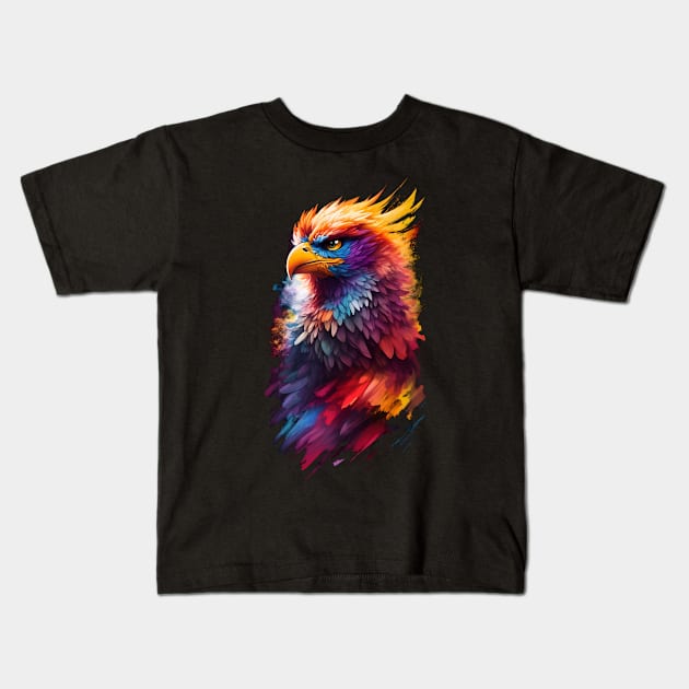 Mythical legendary Phoenix fire bird lots of color lots of red and details gift for fantasy animal lovers Kids T-Shirt by Terror-Fi